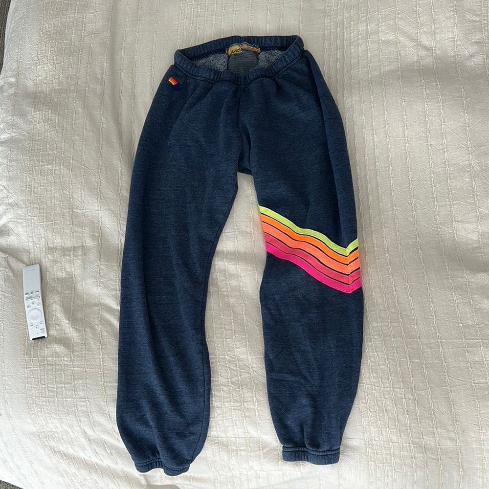 Aviator Nation Women’s Neon Chevron 5 Sweatpants- Rainbow Stripe Joggers